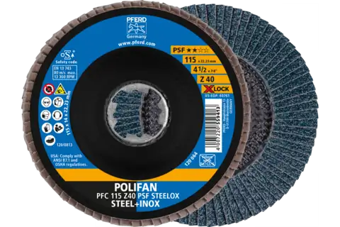 Disco lamellare POLIFAN PFC 115 mm X-LOCK conico Z40 linea uni. PSF STEELOX acciaio/acciaio inossidabile 1