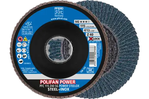 POLIFAN POWER lamellenschijf PFC 115 mm X-LOCK conisch Z40 SG STEELOX staal/edelstaal 1
