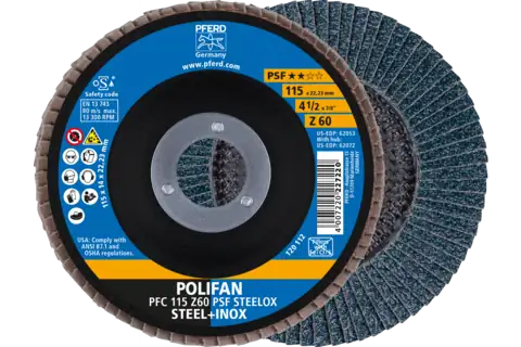 Disco lamellare POLIFAN PFC 115x22,23 mm conico Z60 linea uni. PSF STEELOX acciaio/acciaio inossidabile 1