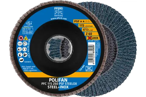 Disco lamellare POLIFAN PFC 115 mm X-LOCK conico Z60 linea uni. PSF STEELOX acciaio/acciaio inossidabile 1