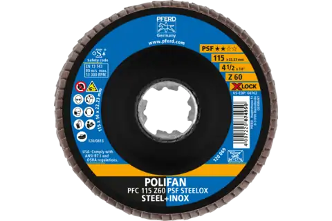 Disco lamellare POLIFAN PFC 115 mm X-LOCK conico Z60 linea uni. PSF STEELOX acciaio/acciaio inossidabile 2