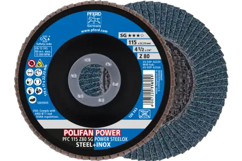 POLIFAN POWER flap disc PFC 115x22.23 mm conical Z80 SG STEELOX steel/stainless steel 1