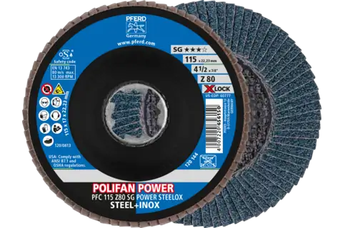 POLIFAN POWER flap disc PFC 115 mm X-LOCK conical Z80 SG STEELOX steel/stainless steel 1
