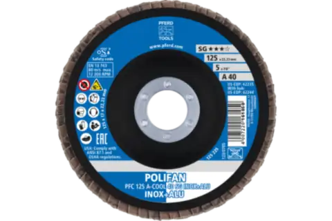POLIFAN flap disc PFC 125x22.23 mm conical A-COOL 40 SG INOX+ALU stainless steel/aluminium 2