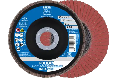 POLIFAN flap disc PFC 125x22.23 mm conical A-COOL 60 SG INOX+ALU stainless steel/aluminium 1