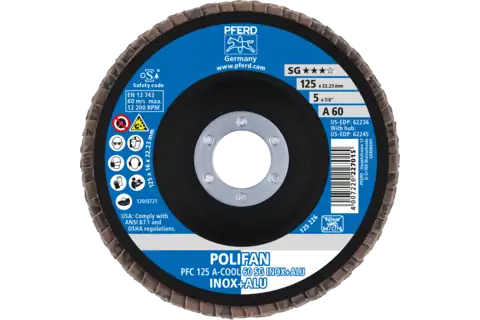 POLIFAN flap disc PFC 125x22.23 mm conical A-COOL 60 SG INOX+ALU stainless steel/aluminium 2