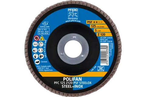 Disco lamellare POLIFAN PFC 125x22,23 mm conico Z120 linea uni. PSF STEELOX acciaio/acciaio inossidabile 2