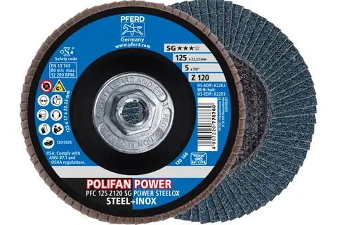 Flap Disc, 5" x 5/8-11, Z SG POWER STEELOX, 120 Grit, T29, Conical, Zirconia 1