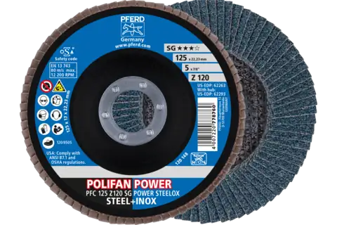 POLIFAN POWER flap disc PFC 125x22.23 mm conical Z120 SG STEELOX steel/stainless steel 1