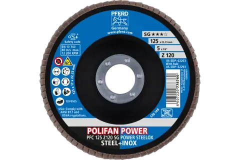 POLIFAN POWER flap disc PFC 125x22.23 mm conical Z120 SG STEELOX steel/stainless steel 2