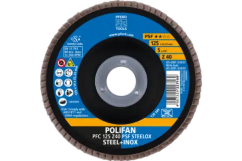 POLIFAN flap taşlama diski PFC 125x22,23 mm konik Z40 Üni. Line PSF STEELOX çelik/paslanmaz çelik (10) 2