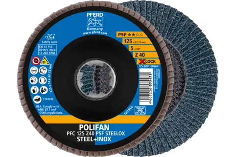 Disco lamellare POLIFAN PFC 125 mm X-LOCK conico Z40 linea uni. PSF STEELOX acciaio/acciaio inossidabile 1