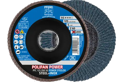 POLIFAN POWER flap disc PFC 125 mm X-LOCK conical Z60 SG STEELOX steel/stainless steel 1