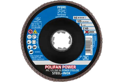 POLIFAN POWER flap disc PFC 125 mm X-LOCK conical Z60 SG STEELOX steel/stainless steel 2