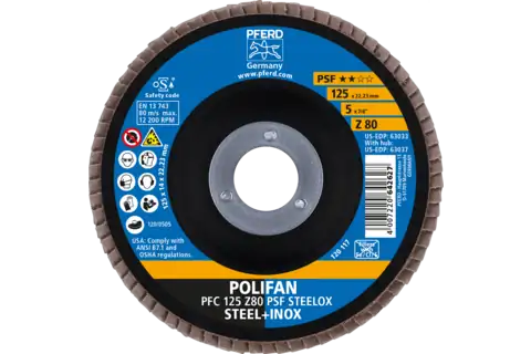 Disco lamellare POLIFAN PFC 125x22,23 mm conico Z80 linea uni. PSF STEELOX acciaio/acciaio inossidabile 2