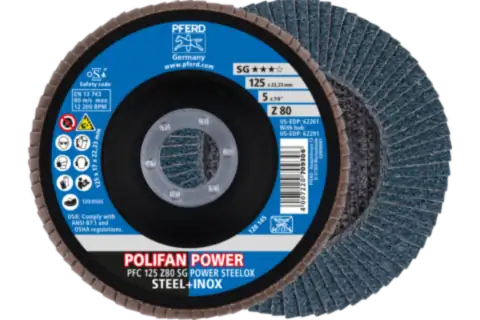 Disque à lamelles POLIFAN POWER PFC 125x22,23 mm, conique, Z80 SG STEELOX acier/acier inoxydable 1