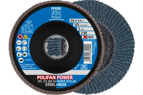 POLIFAN POWER flap disc PFC 125 mm X-LOCK conical Z80 SG STEELOX steel/stainless steel 1