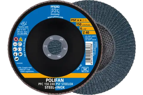 Disco lamellare POLIFAN PFC 150x22,23 mm conico Z40 linea uni. PSF STEELOX acciaio/acciaio inossidabile 1