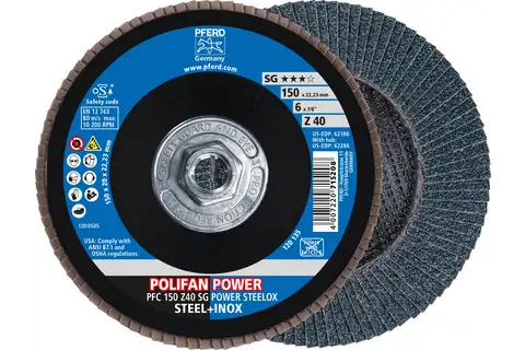 Flap Disc, 6" x 5/8-11, Z SG POWER STEELOX, 40 Grit, T29, Conical, Zirconia 1