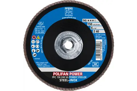 Flap Disc, 6" x 5/8-11, Z SG POWER STEELOX, 40 Grit, T29, Conical, Zirconia 2