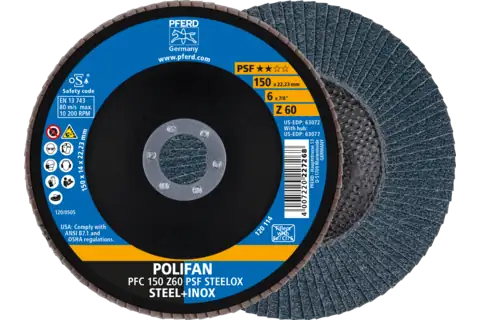 POLIFAN lamellenschijf PFC 150x22,23 mm conisch Z60 univers. lijn PSF STEELOX staal/edelstaal 1