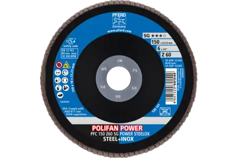 Disco de láminas lijadoras POWER POLIFAN PFC 150x22,23 mm cónico Z60 SG STEELOX acero/acero inoxidable 2