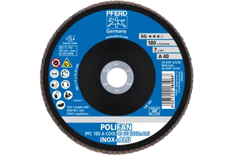 POLIFAN flap disc PFC 180x22.23 mm conical A-COOL 40 SG INOX+ALU stainless steel/aluminium 2