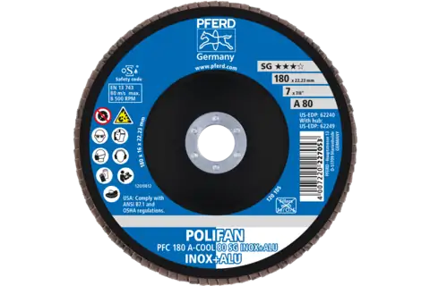 POLIFAN flap disc PFC 180x22.23 mm conical A-COOL 80 SG INOX+ALU stainless steel/aluminium 2