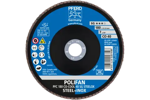 Disco de láminas lijadoras POLIFAN PFC 180x22,23 mm cónico CO-COOL 40 SG STEELOX acero/acero inoxidable 2