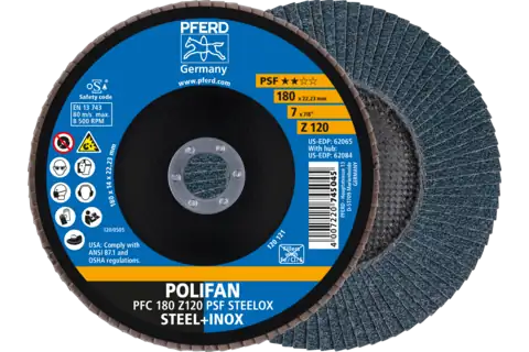 Disco lamellare POLIFAN PFC 180x22,23 mm conico Z120 linea uni. PSF STEELOX acciaio/acciaio inossidabile 1