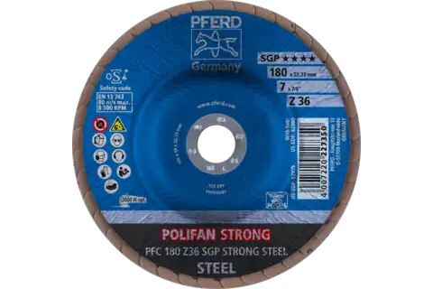 Flap Disc, 7″ x 7/8, Z SGP STRONG STEEL, 36 Grit, T29, Conical