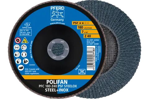 Disco lamellare POLIFAN PFC 180x22,23 mm conico Z40 linea uni. PSF STEELOX acciaio/acciaio inossidabile 1