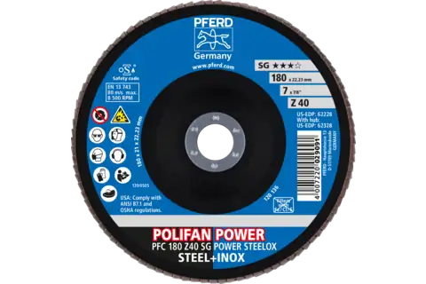 POLIFAN POWER flap disc PFC 180x22.23 mm conical Z40 SG STEELOX steel/stainless steel 2