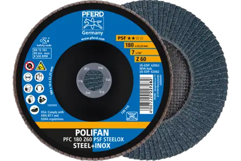 Disco lamellare POLIFAN PFC 180x22,23 mm conico Z60 linea uni. PSF STEELOX acciaio/acciaio inossidabile 1