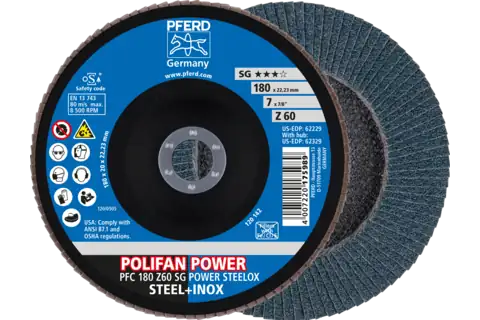 Disque à lamelles POLIFAN POWER PFC 180x22,23 mm, conique, Z60 SG STEELOX acier/acier inoxydable 1