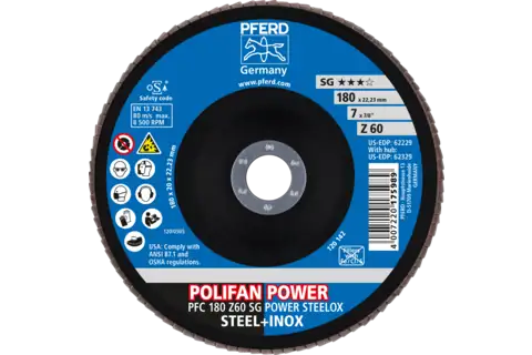 Disque à lamelles POLIFAN POWER PFC 180x22,23 mm, conique, Z60 SG STEELOX acier/acier inoxydable 2