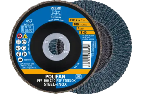 POLIFAN flap disc PFF 100x16 mm flat Z40 Universal Line PSF STEELOX steel/stainless steel 1