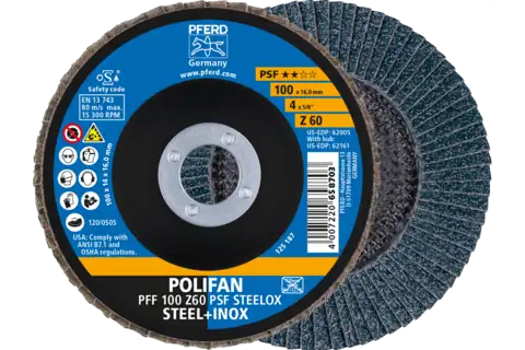 Disco lamellare POLIFAN PFF 100x16 mm piatto Z60 linea universale PSF STEELOX acciaio/acciaio inossidabile 1