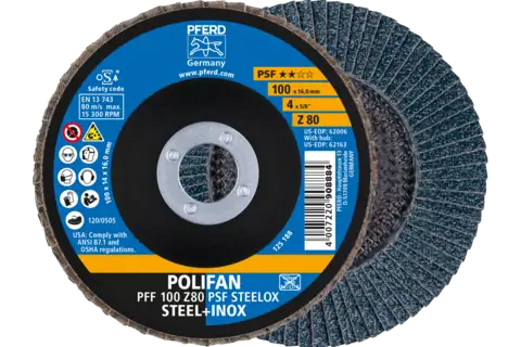 POLIFAN flap disc PFF 100x16 mm flat Z80 Universal Line PSF STEELOX steel/stainless steel 1