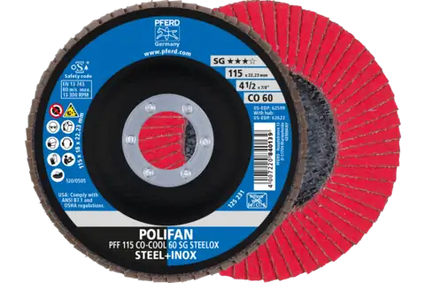 POLIFAN lamellenschijf PFF 115x22,23 mm vlak CO-COOL 60 prestatielijn SG STEELOX staal/edelstaal 1
