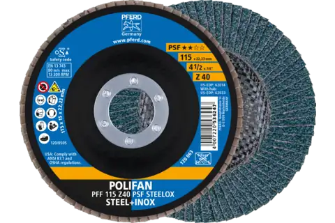 Disco lamellare POLIFAN PFF 115x22,23 mm piatto Z40 linea universale PSF STEELOX acciaio/acciaio inossidabile 1
