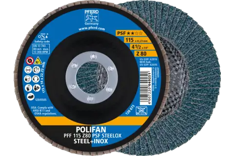 Disco lamellare POLIFAN PFF 115x22,23 mm piatto Z80 linea universale PSF STEELOX acciaio/acciaio inossidabile 1