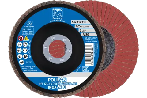 POLIFAN flap disc PFF 125x22.23 mm flat A-COOL 80 SG INOX+ALU stainless steel/aluminium 1