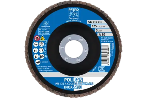 POLIFAN flap disc PFF 125x22.23 mm flat A-COOL 80 SG INOX+ALU stainless steel/aluminium 2