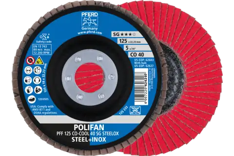 Disco de láminas lijadoras POLIFAN PFF 125x22,23 mm plano CO-COOL 40 SG STEELOX acero/acero inoxidable 1