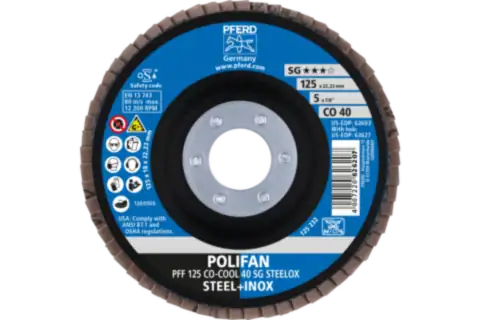 Disco de láminas lijadoras POLIFAN PFF 125x22,23 mm plano CO-COOL 40 SG STEELOX acero/acero inoxidable 2
