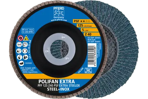Flap Disc, 5″ x 7/8, Z PSF EXTRA STEELOX, 40 Grit, T27, Flat, Zirconia