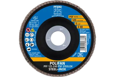 POLIFAN Fächerscheibe PFF 125x22,23 mm flach Z40 Universallinie PSF STEELOX Stahl/Edelstahl 2