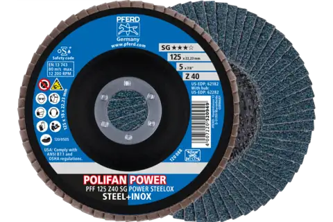 POLIFAN POWER flap disc PFF 125x22.23 mm flat Z40 SG POWER STEELOX steel/stainless steel 1