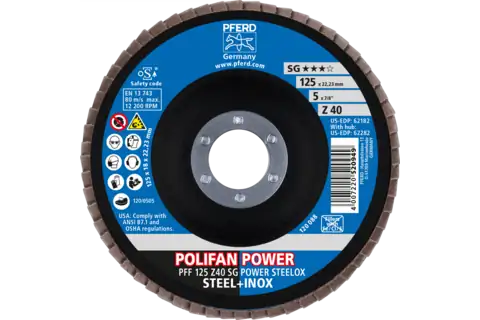 POLIFAN POWER flap disc PFF 125x22.23 mm flat Z40 SG POWER STEELOX steel/stainless steel 2